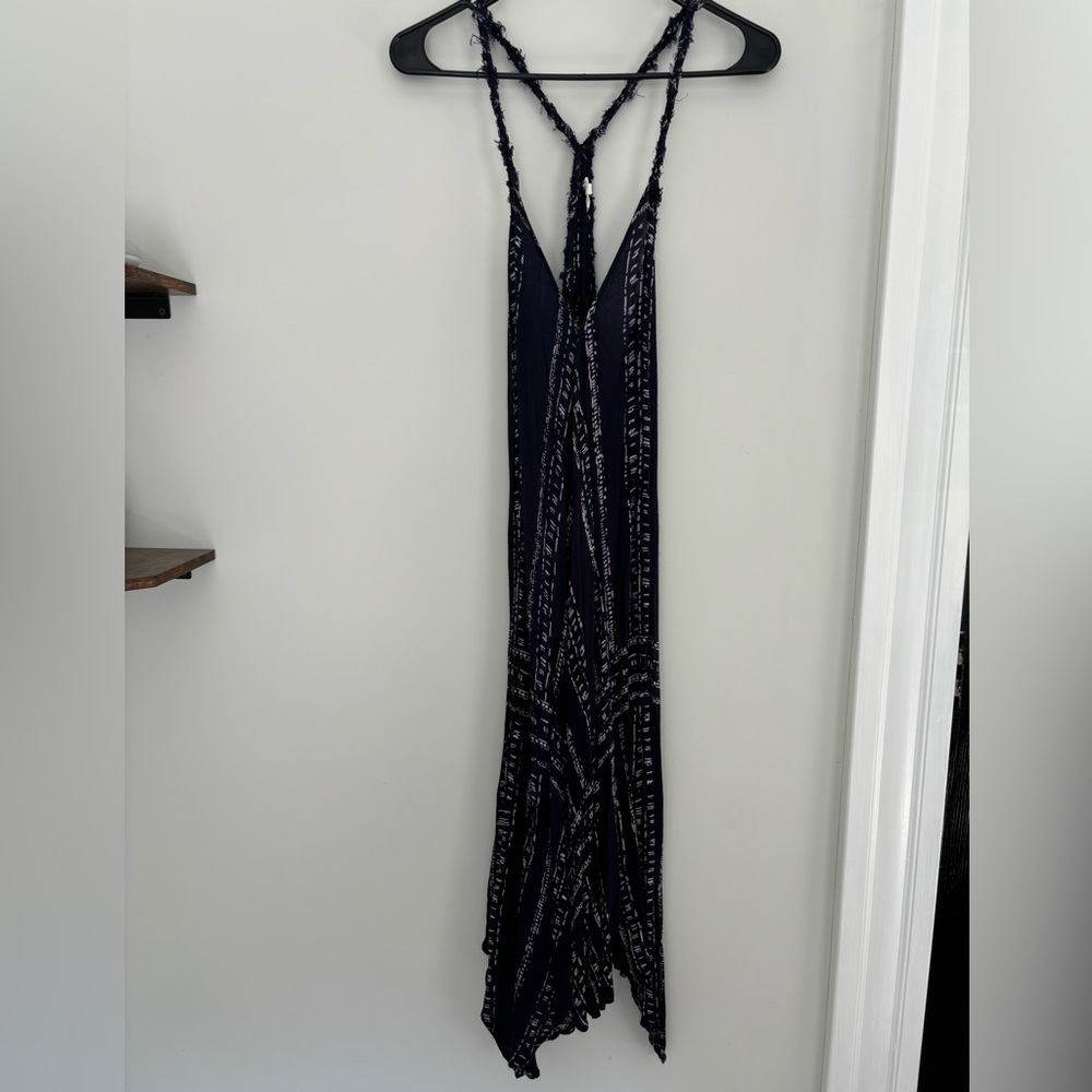 En Creme Boho navy midi dress with braided straps.